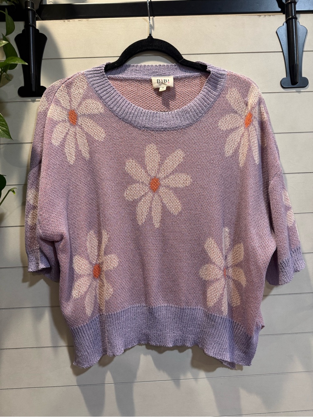 BiBi Lavender Short-Sleeve Daisy Knit Top